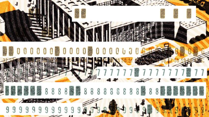 Illustration of a government building overlaid with numbers.