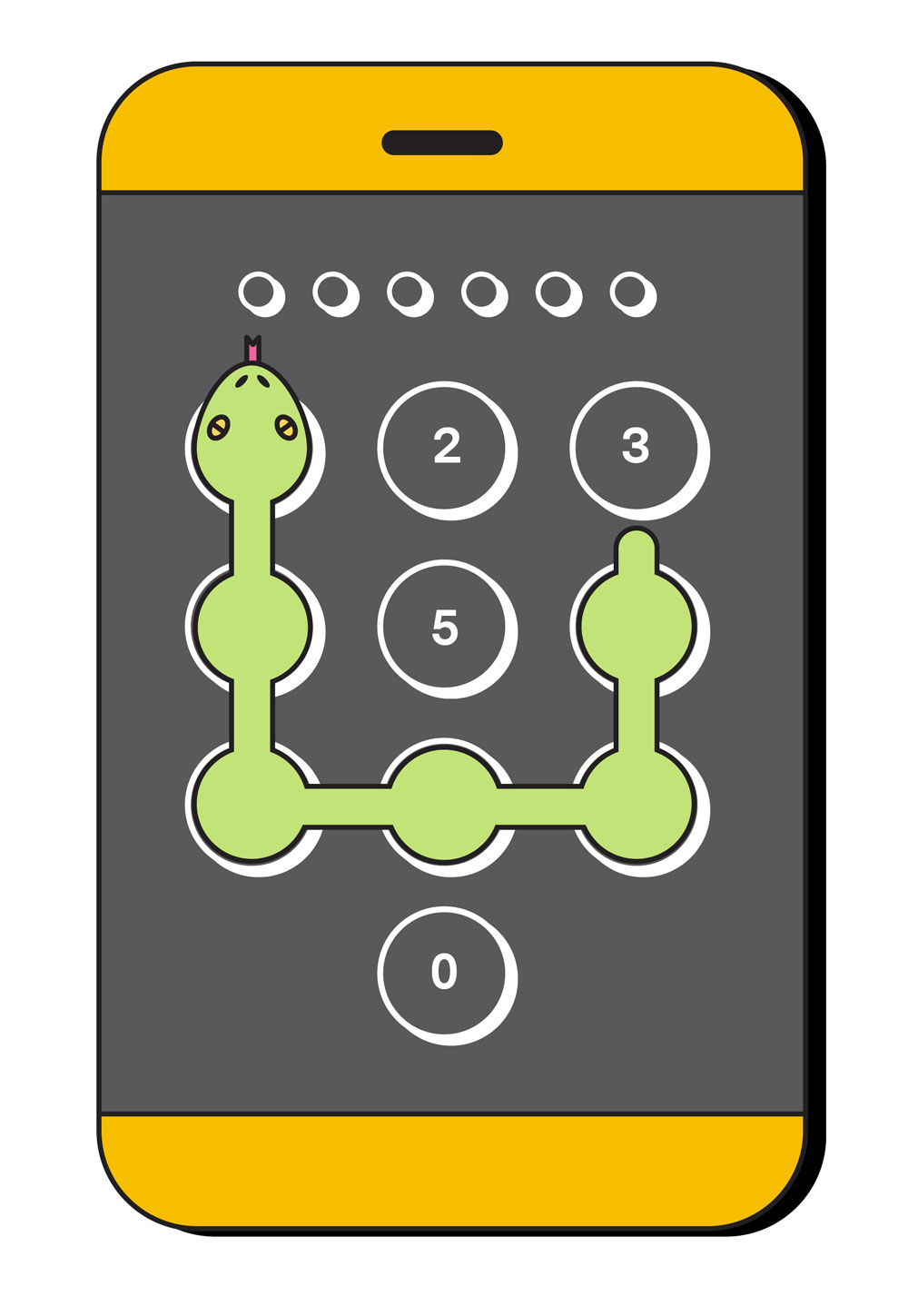 Animated spot illustration of snake slithering on the buttons of a passcode on a smartphone