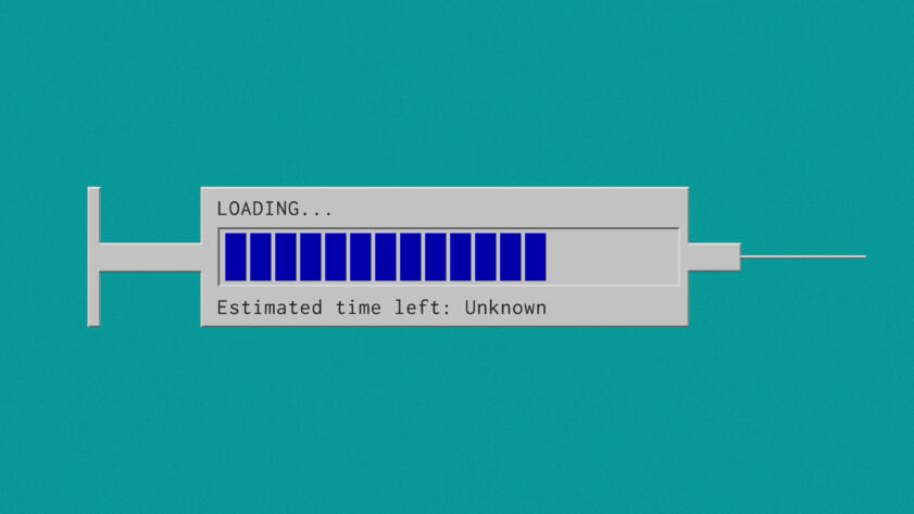 An illustration of a mid-90s UI stuck loading in the shape of a syringe