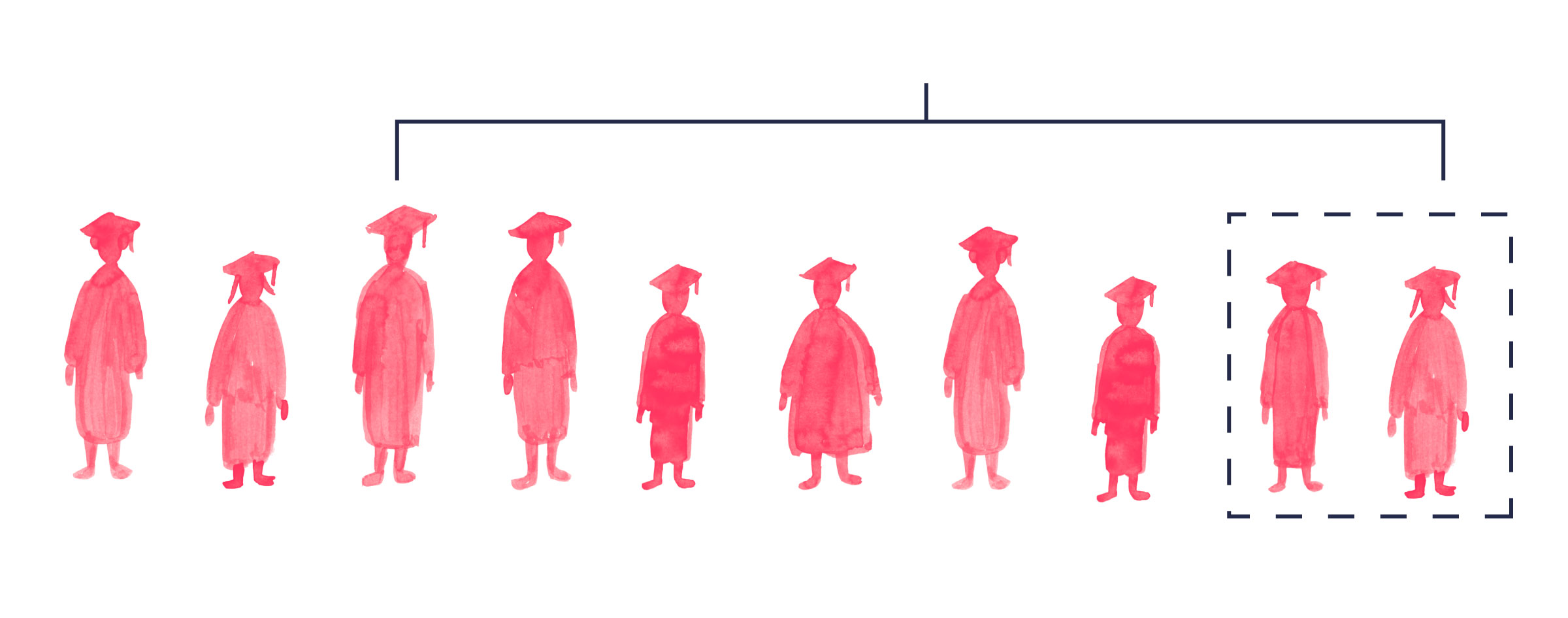 Illustration of a row of students in a line