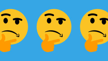 Multiple thinking emojis with the Amazon logo inverted as the smile