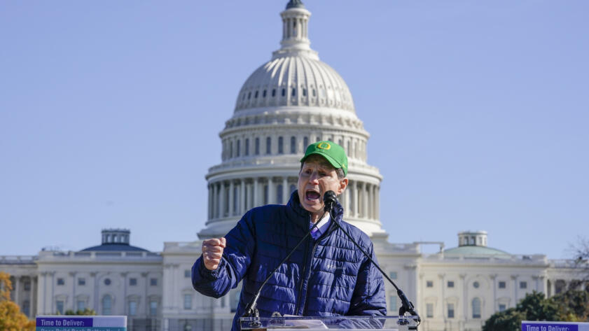 Senator Ron Wyden speaks before the Capitol building in Washington, D.C.