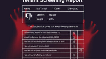 Illustration of zombie hands behind a rejected tenant screening report